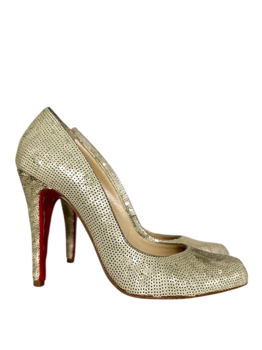 Christian Louboutin Decollete 100 Gold Sequin Pumps Size 37